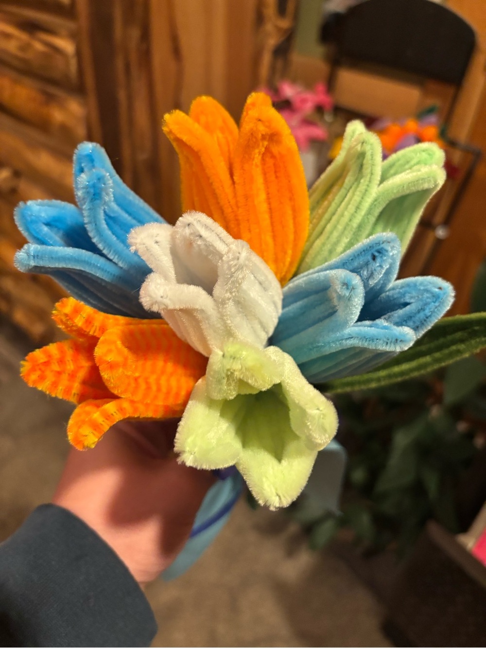 Handmade Tulip Flower Bouquet - Blue, Orange, Green